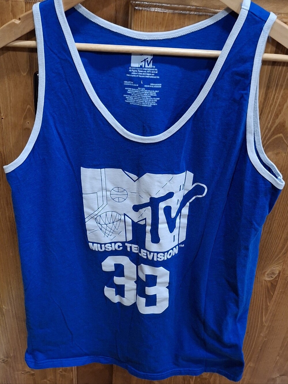 MTV Royal Blue & White Graphic Basketball Tank Mens Size Largw